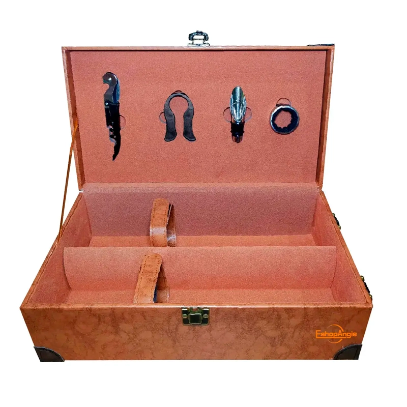 CAJA PARA VINOS MALETA DE CUERO CON ACCESORIOS - 2