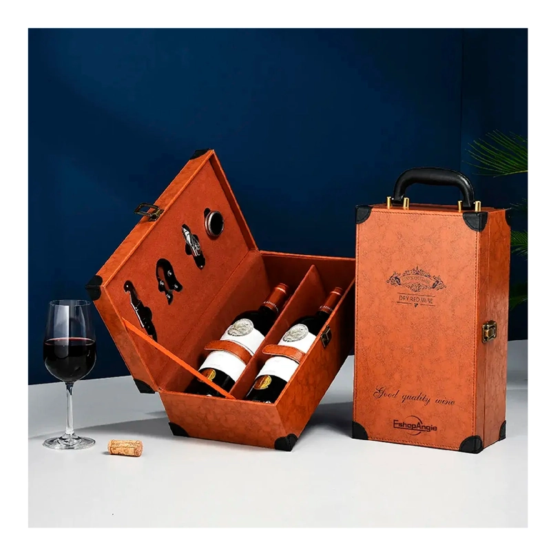 CAJA PARA VINOS MALETA DE CUERO CON ACCESORIOS - 3