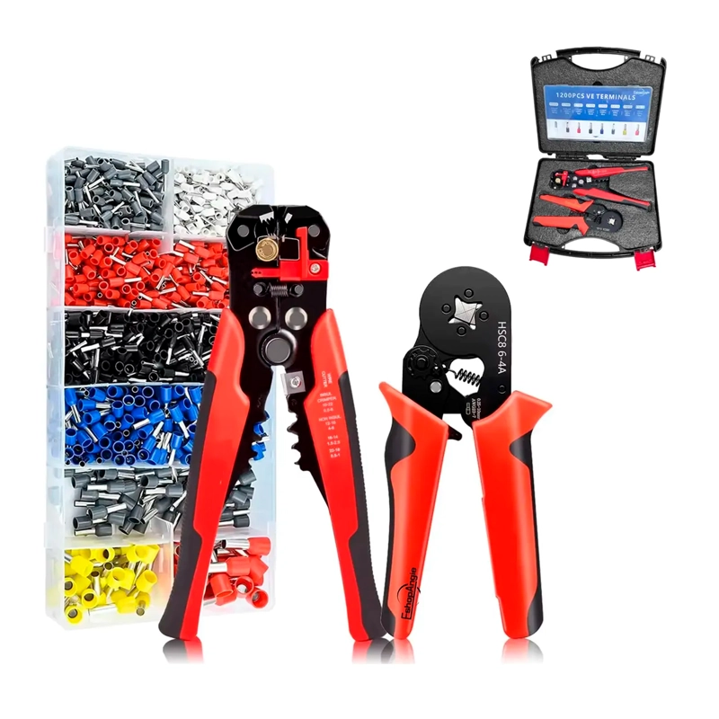 KIT 3EN1 ALICATE CRIMPEADORA PELACABLES Y 1200 TERMINALES - 1