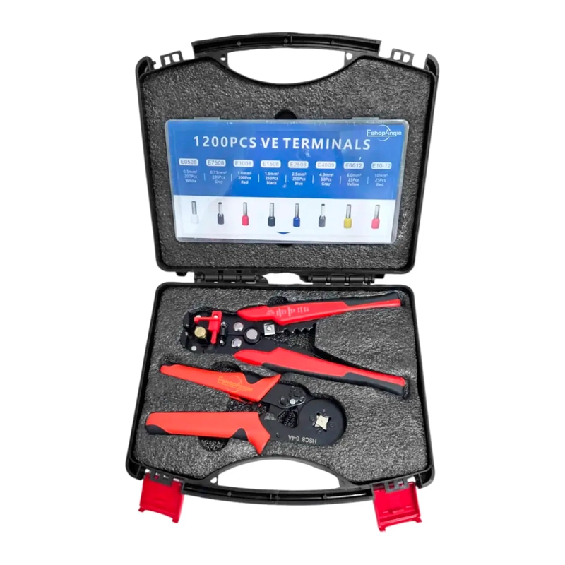 KIT 3EN1 ALICATE CRIMPEADORA PELACABLES Y 1200 TERMINALES - 2