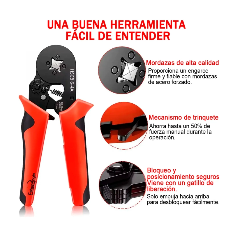 KIT 3EN1 ALICATE CRIMPEADORA PELACABLES Y 1200 TERMINALES - 4
