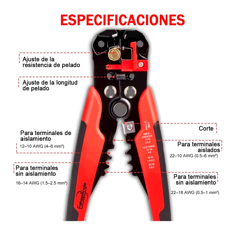 KIT 3EN1 ALICATE CRIMPEADORA PELACABLES Y 1200 TERMINALES - 5