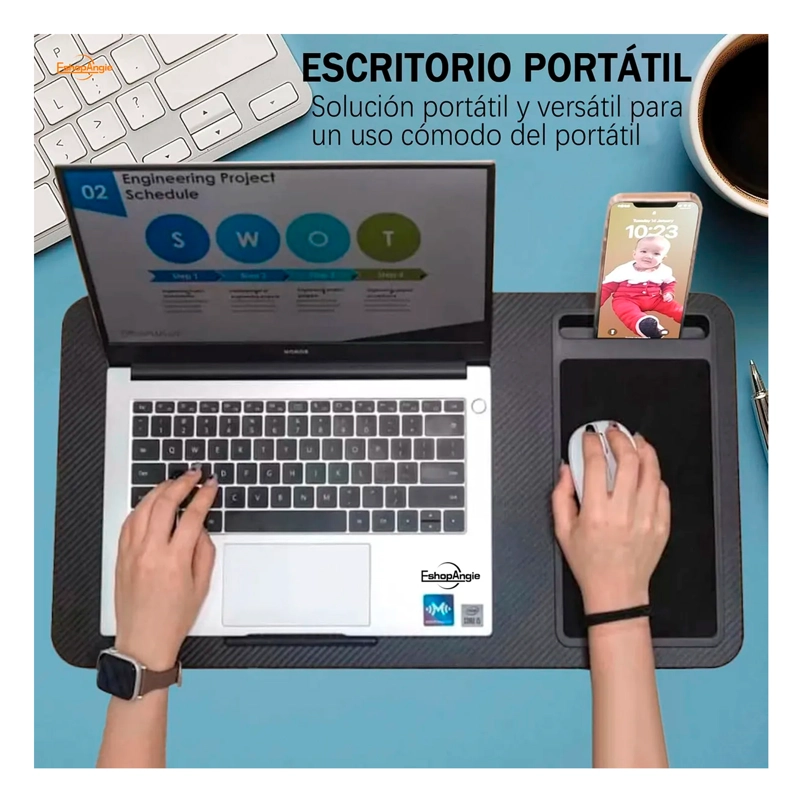SOPORTE NOTEBOOK CAMA BANDEJA CELULAR MOUSE ERGONOMICO - 5