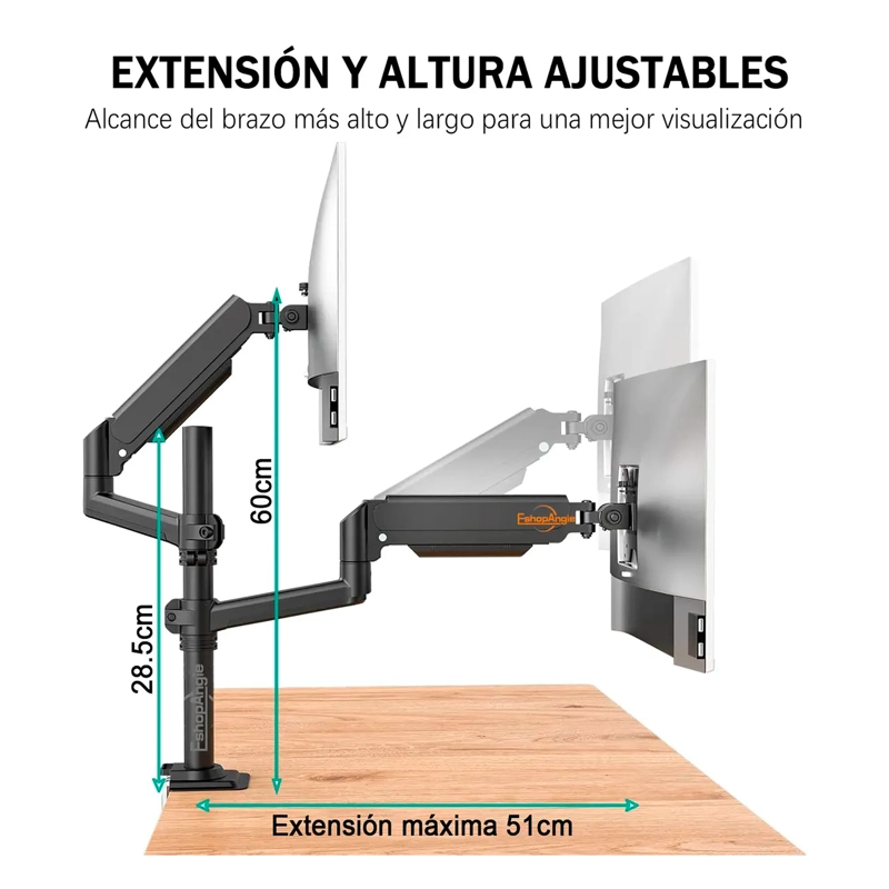 BRAZO SOPORTE DOBLE MONITOR ESCRITORIO 13 A 32 PULGADAS 9KG - 3