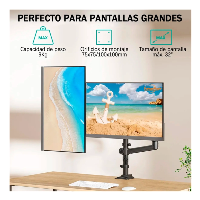 BRAZO SOPORTE DOBLE MONITOR ESCRITORIO 13 A 32 PULGADAS 9KG - 4
