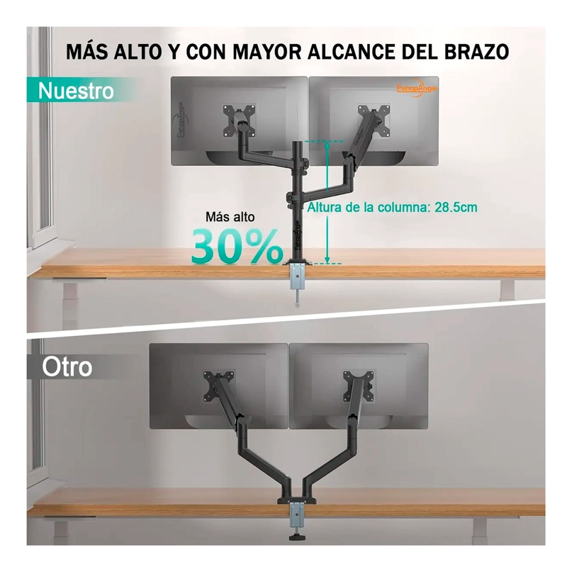 BRAZO SOPORTE DOBLE MONITOR ESCRITORIO 13 A 32 PULGADAS 9KG - 7