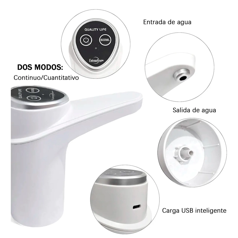 DISPENSADOR AGUA ELECTRICO PORTATIL USB BIDON BOTELLON - 2