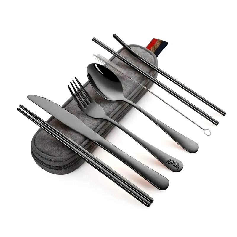 JUEGO DE CUBIERTOS PORTATILES ACERO INOXIDABLE DE 8 PIEZAS - 1