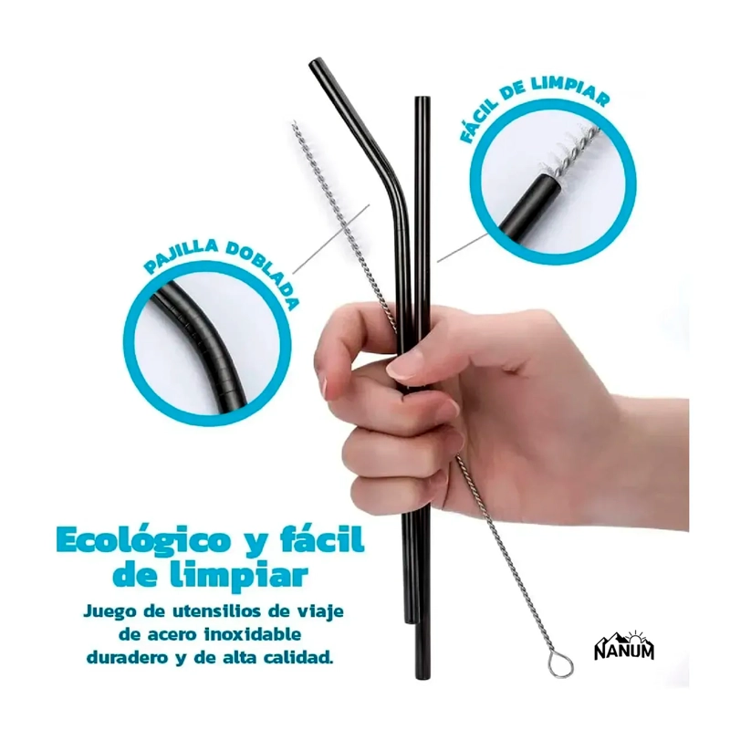JUEGO DE CUBIERTOS PORTATILES ACERO INOXIDABLE DE 8 PIEZAS - 2