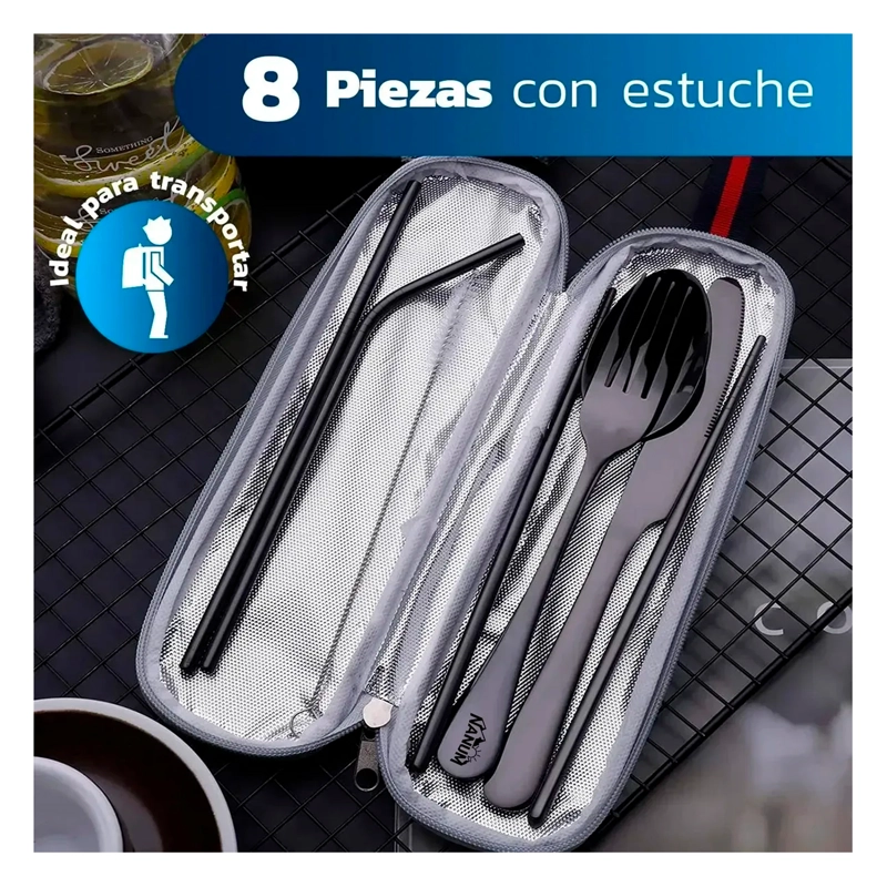 JUEGO DE CUBIERTOS PORTATILES ACERO INOXIDABLE DE 8 PIEZAS - 6