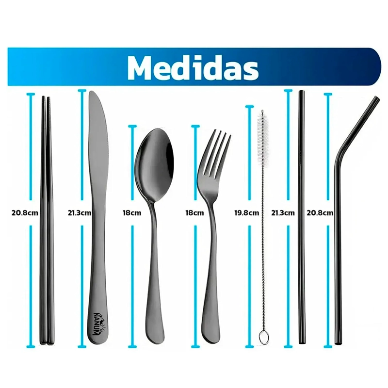 JUEGO DE CUBIERTOS PORTATILES ACERO INOXIDABLE DE 8 PIEZAS - 7