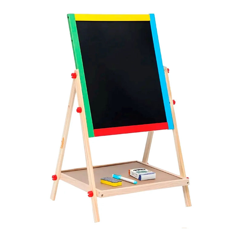 PIZARRA ATRIL PARA NIÑOS 2 EN 1 DOBLE MADERA + TIZA Y PLUMON - 4