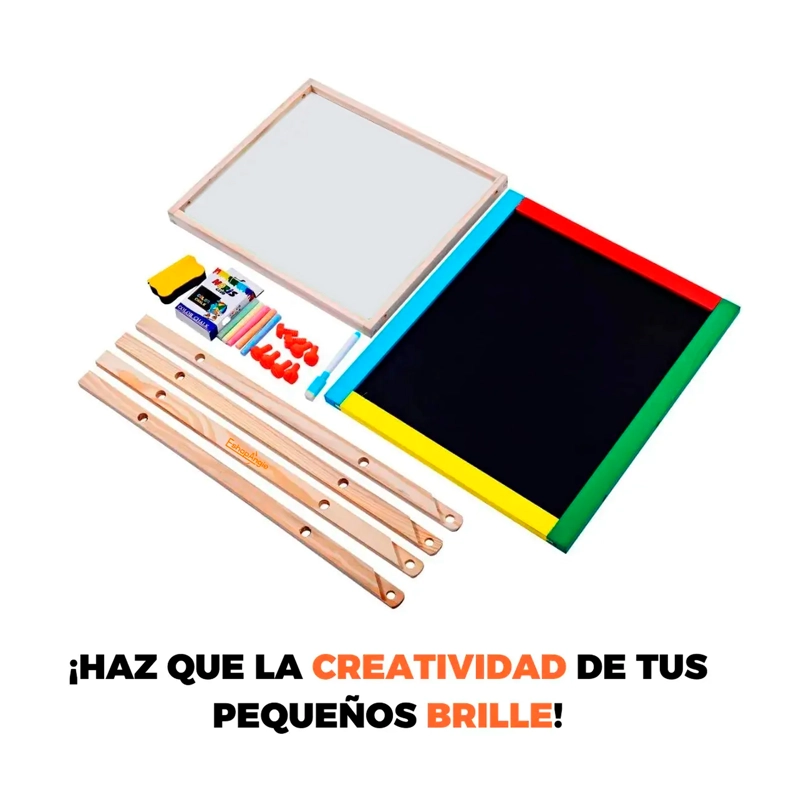 PIZARRA ATRIL PARA NIÑOS 2 EN 1 DOBLE MADERA + TIZA Y PLUMON - 5