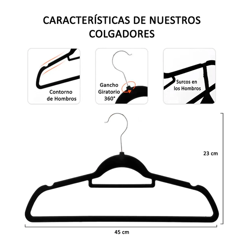 COLGADORES DE ROPA ANTIDESLIZANTES TERCIOPELO 30 UNID GANCHO - 2