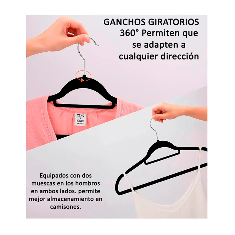 COLGADORES DE ROPA ANTIDESLIZANTES TERCIOPELO 30 UNID GANCHO - 3