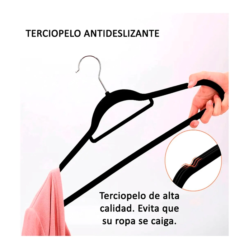COLGADORES DE ROPA ANTIDESLIZANTES TERCIOPELO 30 UNID GANCHO - 4