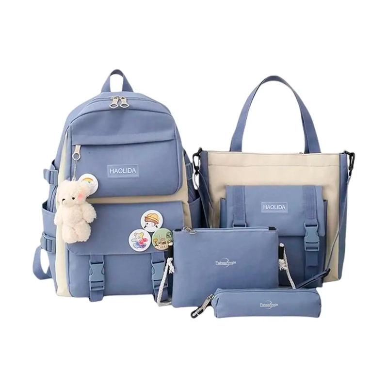 MOCHILA URBANA ESCOLAR VIAJE ESTILO COREANO 4 PIEZAS - 1