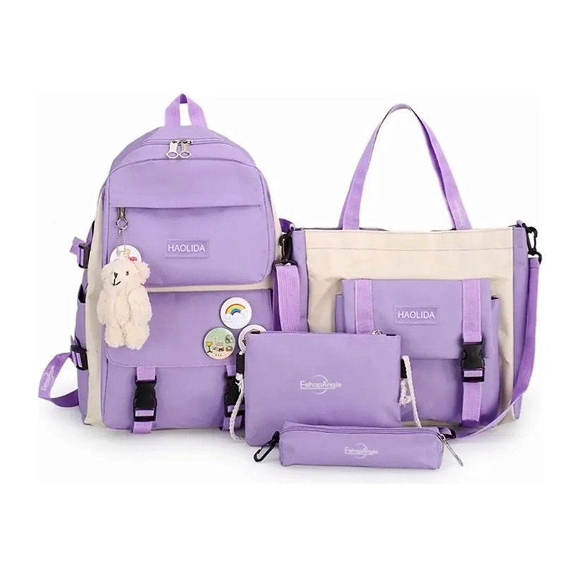 MOCHILA URBANA ESCOLAR VIAJE ESTILO COREANO 4 PIEZAS - 2