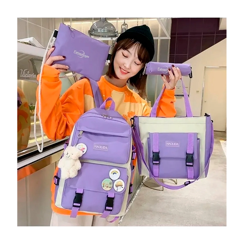 MOCHILA URBANA ESCOLAR VIAJE ESTILO COREANO 4 PIEZAS - 3