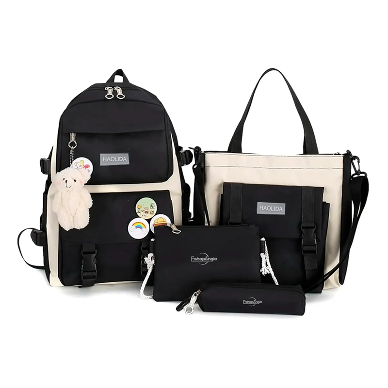 MOCHILA URBANA ESCOLAR VIAJE ESTILO COREANO 4 PIEZAS - 4