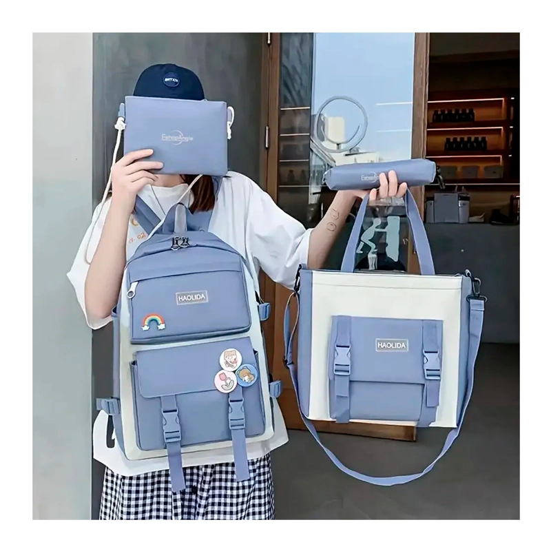 MOCHILA URBANA ESCOLAR VIAJE ESTILO COREANO 4 PIEZAS - 7