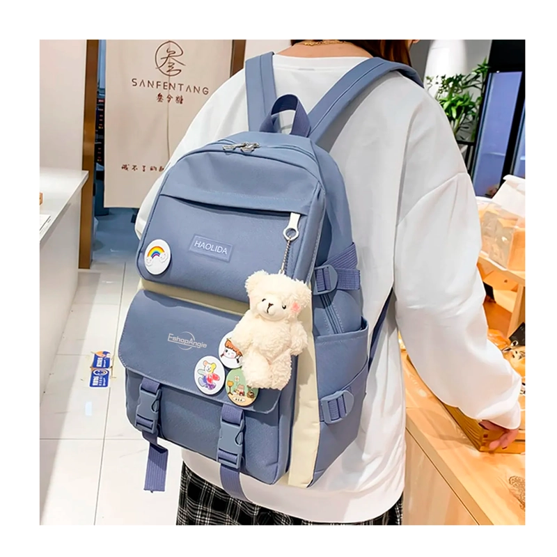 MOCHILA URBANA ESCOLAR VIAJE ESTILO COREANO 4 PIEZAS - 10