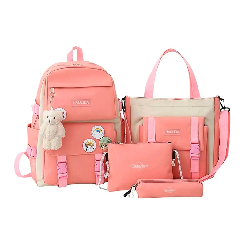MOCHILA URBANA ESCOLAR VIAJE ESTILO COREANO 4 PIEZAS - 12