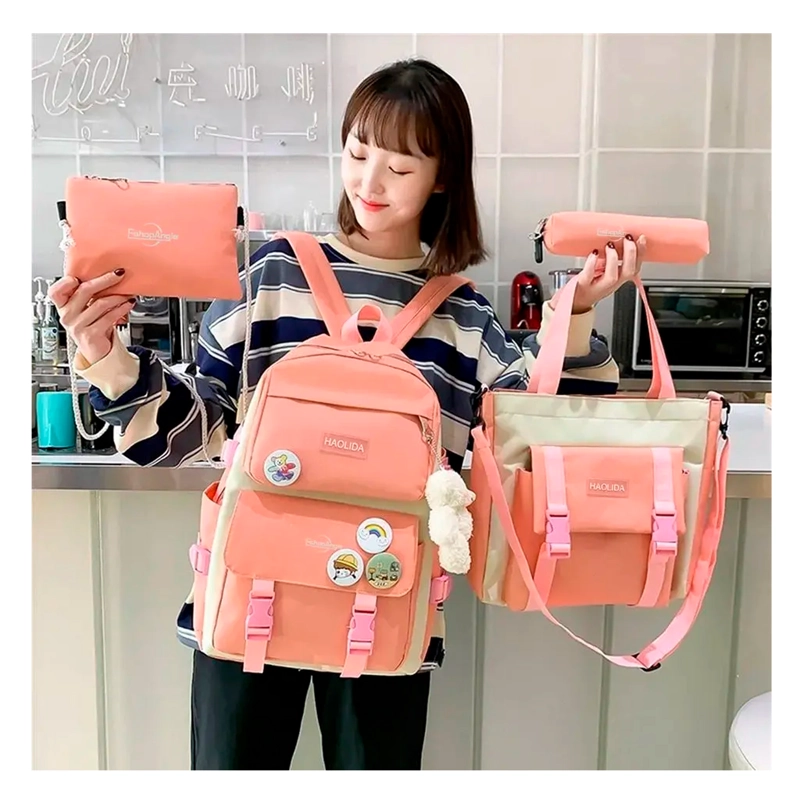 MOCHILA URBANA ESCOLAR VIAJE ESTILO COREANO 4 PIEZAS - 13