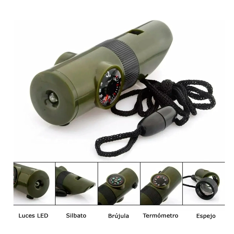 SILBATO BRUJULA 7 EN 1 LUPA MILITAR MULTIFUNCION EMERGENCIA - 4