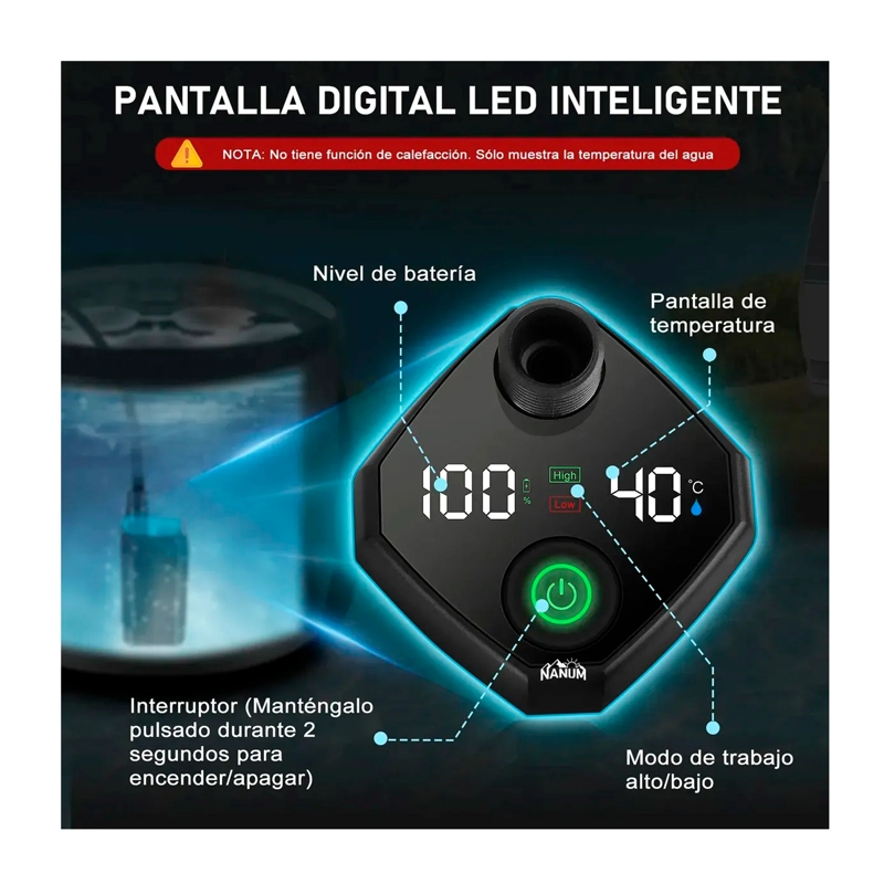 DUCHA PORTATIL CAMPING 20L RECARGABLE CON PANTALLA LED - 3