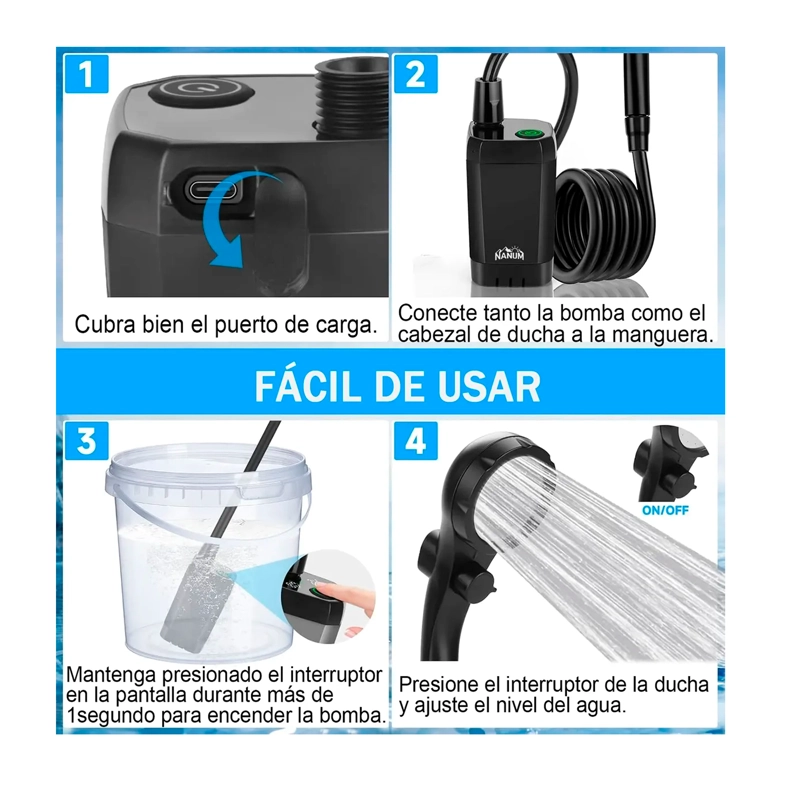 DUCHA PORTATIL CAMPING 20L RECARGABLE CON PANTALLA LED - 5