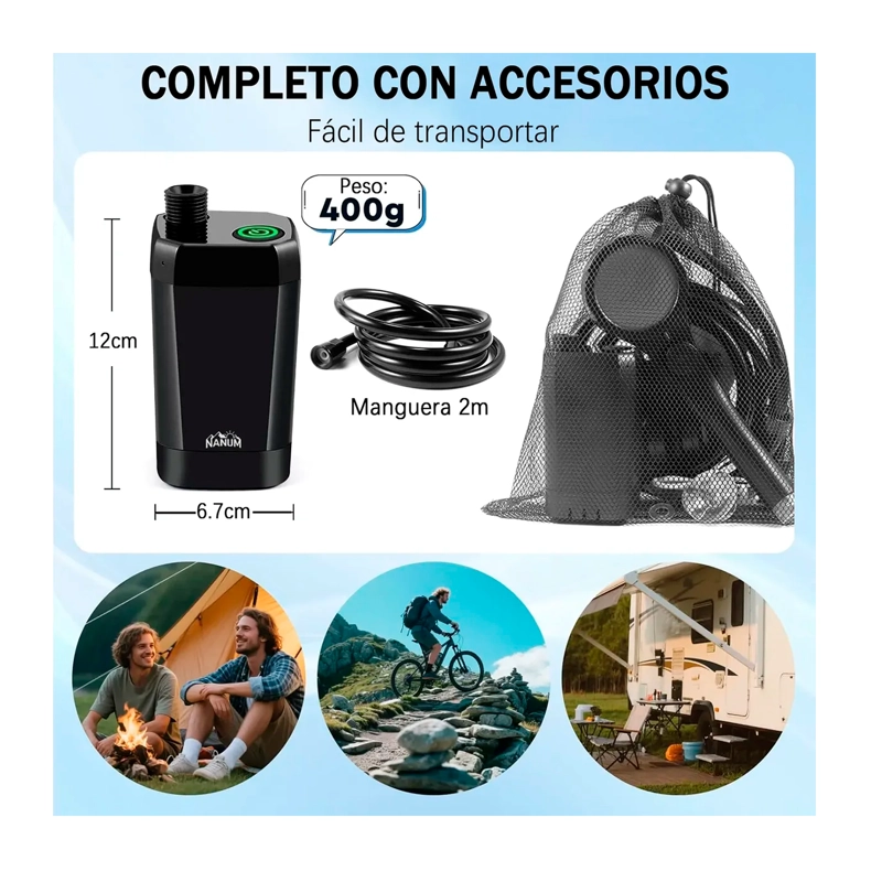 DUCHA PORTATIL CAMPING 20L RECARGABLE CON PANTALLA LED - 6