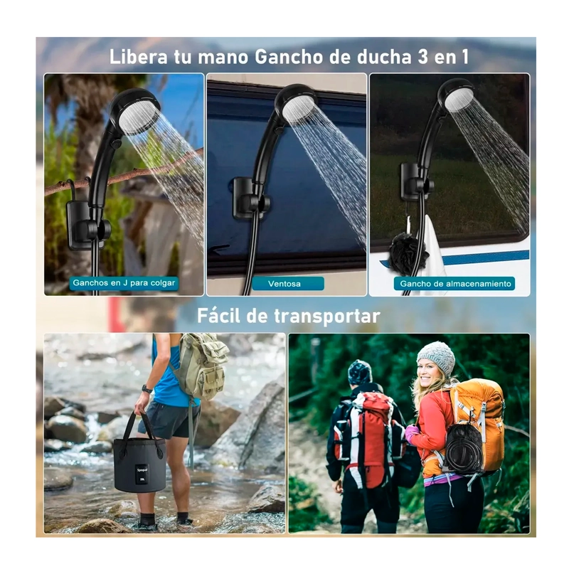 DUCHA PORTATIL CAMPING 20L RECARGABLE CON PANTALLA LED - 7