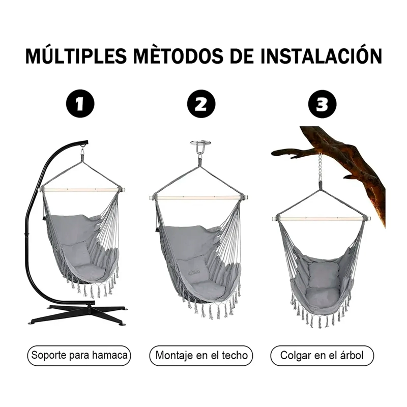 SILLA HAMACA COLGANTE COLUMPIO CON COJIN +KIT DE INSTALACION - 2