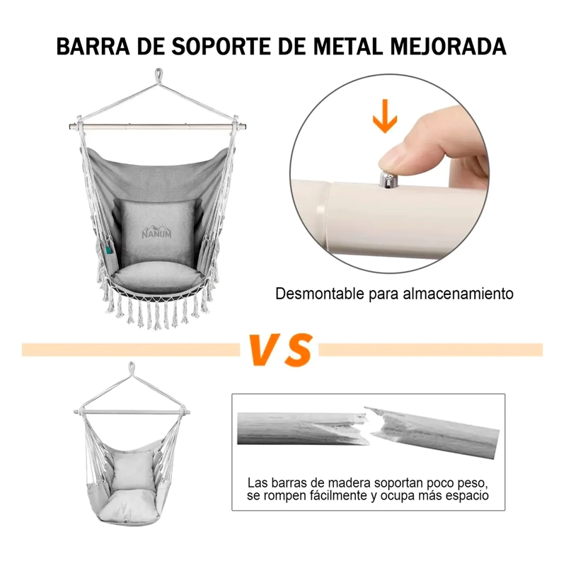SILLA HAMACA COLGANTE COLUMPIO CON COJIN +KIT DE INSTALACION - 3