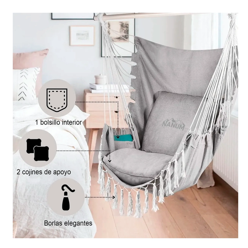 SILLA HAMACA COLGANTE COLUMPIO CON COJIN +KIT DE INSTALACION - 5