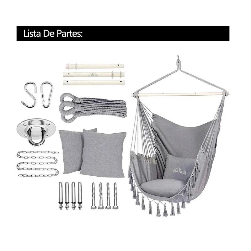 SILLA HAMACA COLGANTE COLUMPIO CON COJIN +KIT DE INSTALACION - 6