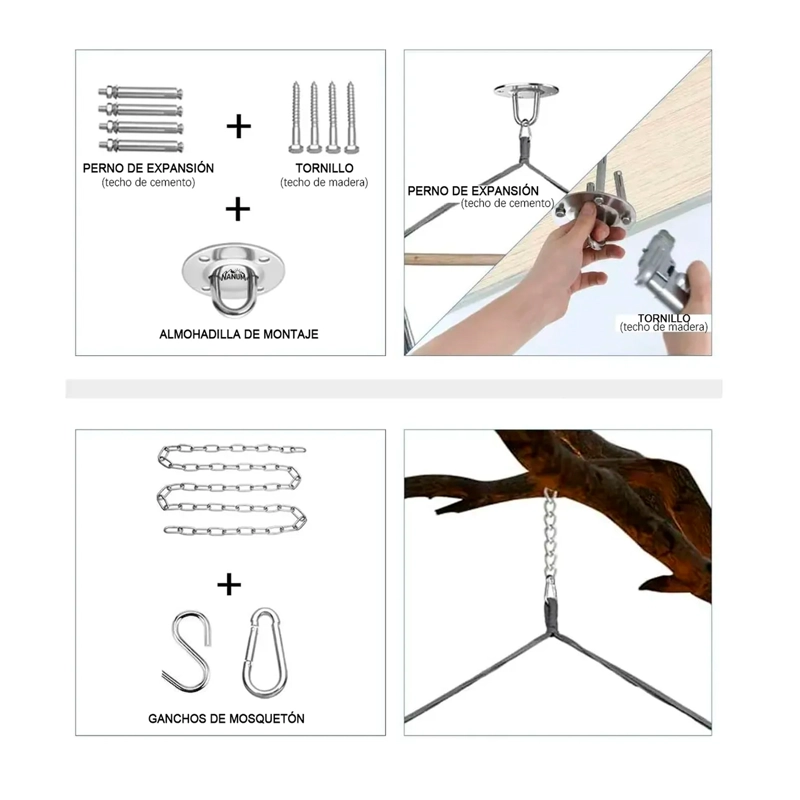 SILLA HAMACA COLGANTE COLUMPIO CON COJIN +KIT DE INSTALACION - 7