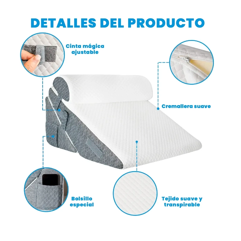 ALMOHADA COJIN ANTIREFLUJO TIPO CUÑA RESPALDO GRANDE ADULTO - 5