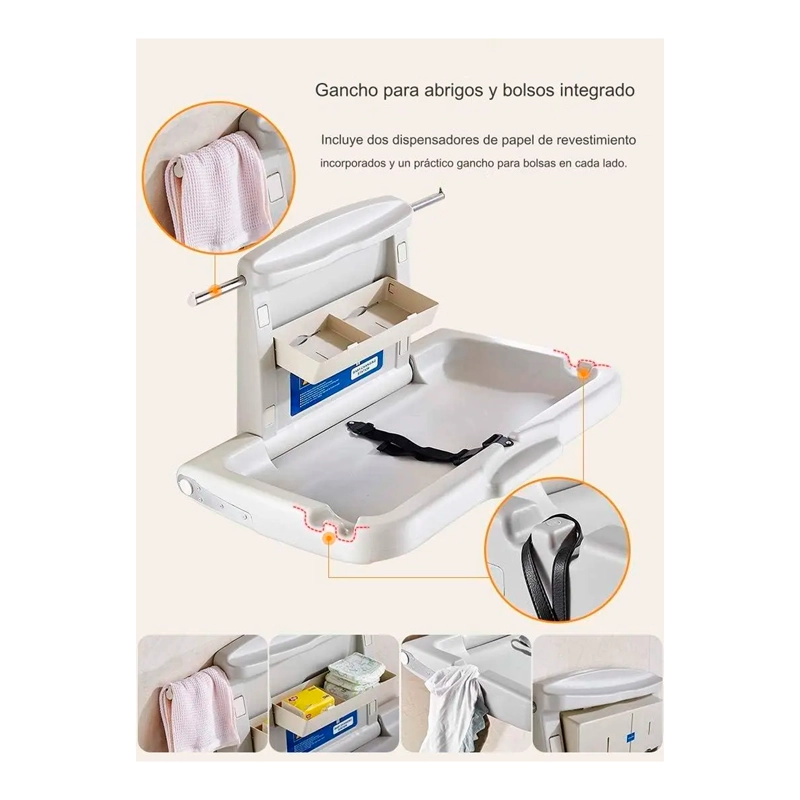 MUDADOR CAMBIADOR PLEGABLE PARA BEBE HORIZONTAL BAÑO PUBLICO - 3