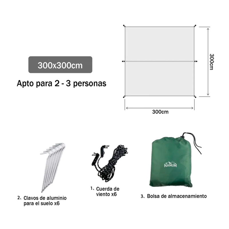 LONA CARPA TOLDO IMPERMEABLE UV CAMPING 3X3 TARP OUTDOOR - 5
