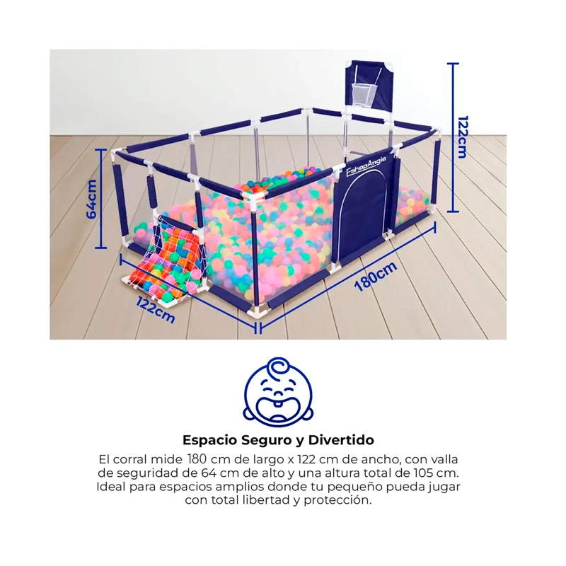 CORRAL SEGURIDAD BEBES CON ARO DE BASKET 180CM SIN PELOTAS - 8