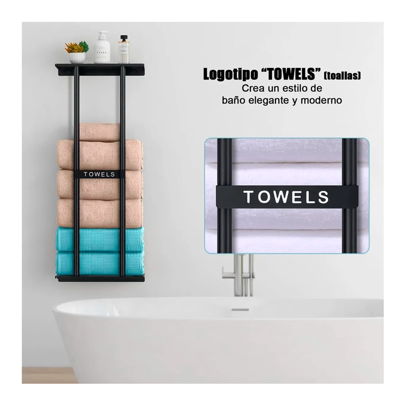REPISA CON PORTA TOALLAS ESTANTE TOALLERO BAÑO ESTANTERIA - 2