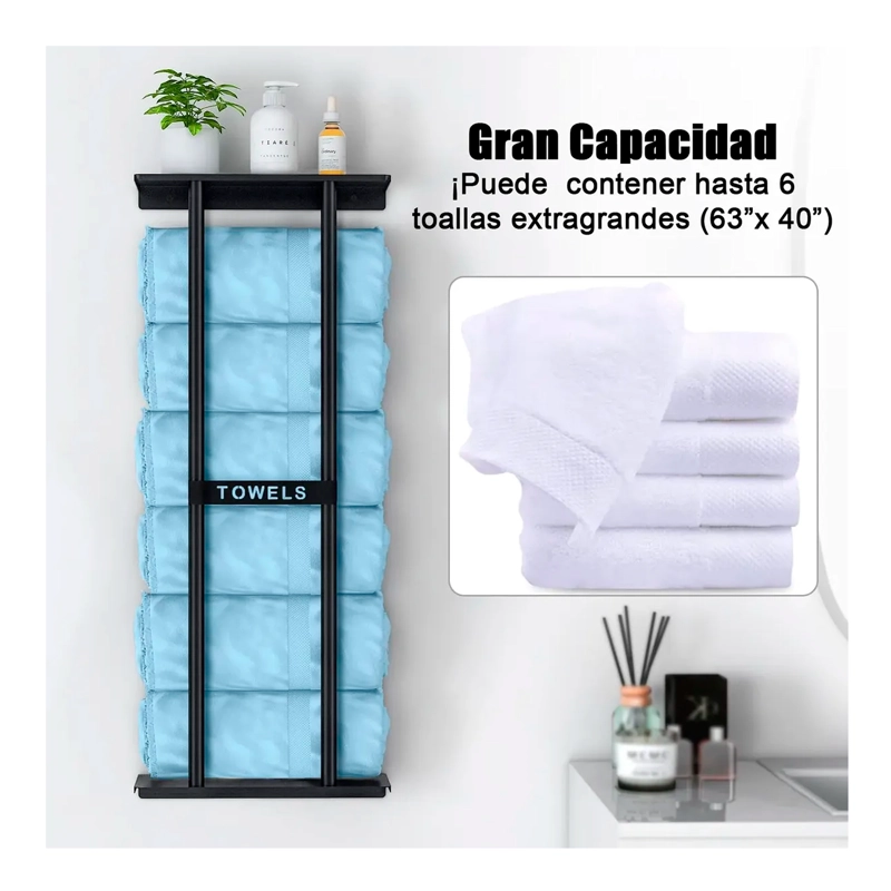 REPISA CON PORTA TOALLAS ESTANTE TOALLERO BAÑO ESTANTERIA - 4