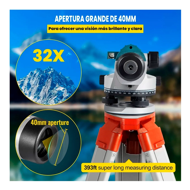NIVEL TOPOGRAFICA 32X HERRAMIENTA PROFESIONAL TRIPODE MIRA - 2