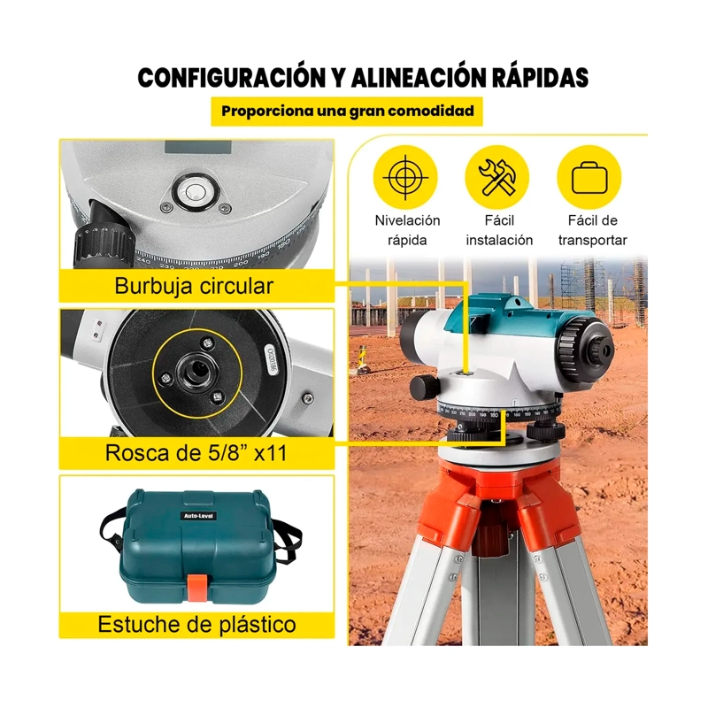 NIVEL TOPOGRAFICA 32X HERRAMIENTA PROFESIONAL TRIPODE MIRA - 3