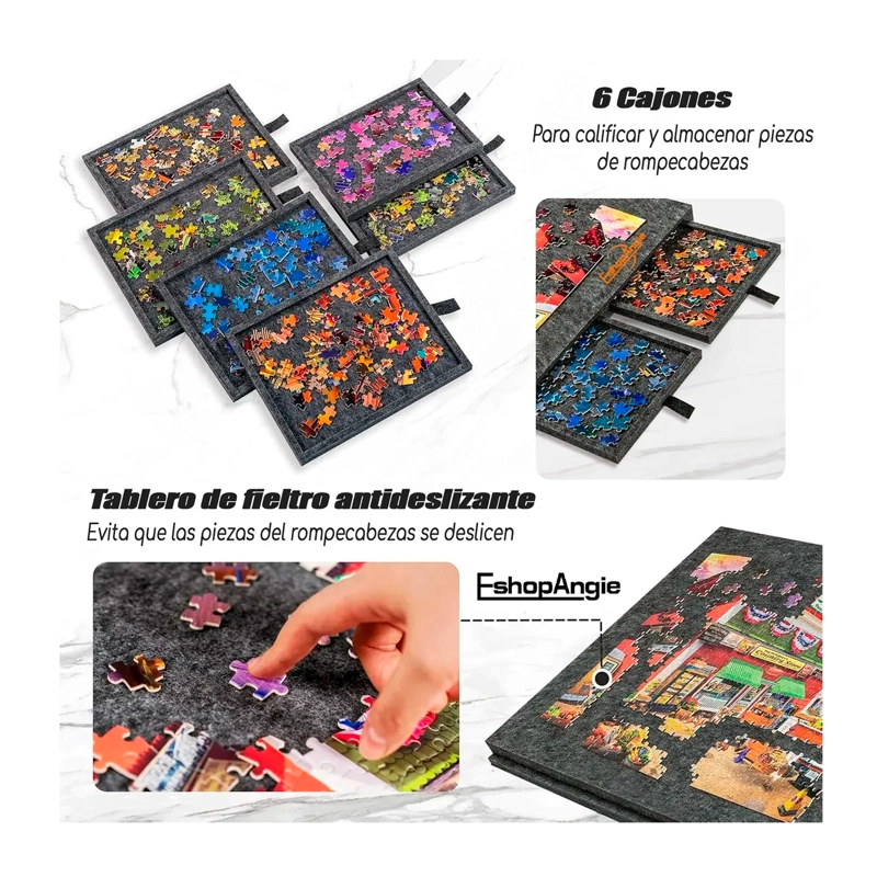 TABLA DE ROMPECABEZAS INCLINABLE CON SOPORTE Y 6 CAJONE - 5