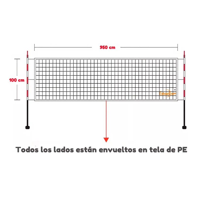 RED MALLA DE VOLEY 950CM X 100CM BORDE CUBIERTO - 5