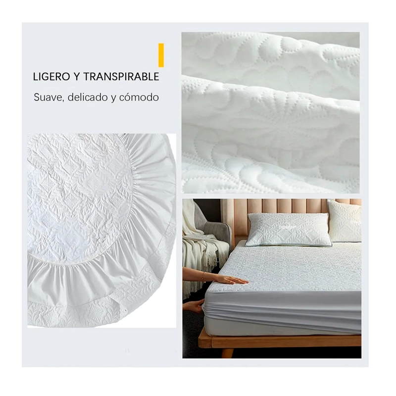 CUBRE COLCHON 2 PLAZAS PROTECTOR DE MANCHA IMPERMEABLE - 11