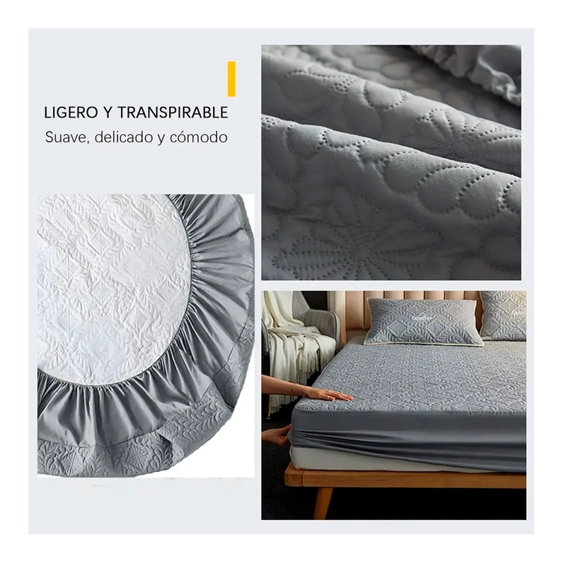 CUBRE COLCHON 2 PLAZAS PROTECTOR DE MANCHA IMPERMEABLE - 2